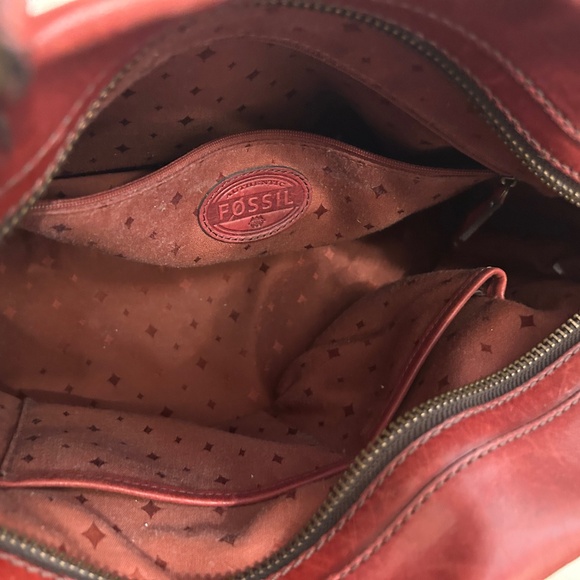 😍🌻 FOSSIL dark warm red Genuine Leather Crossbody Messenger Bag Satchel … - Picture 13 of 13